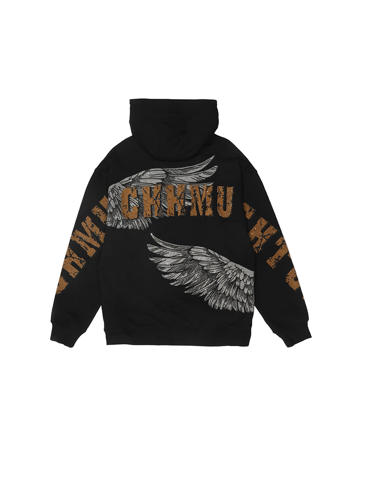 TCH Men's Angel Wings Rhinestone Letter Hoodie