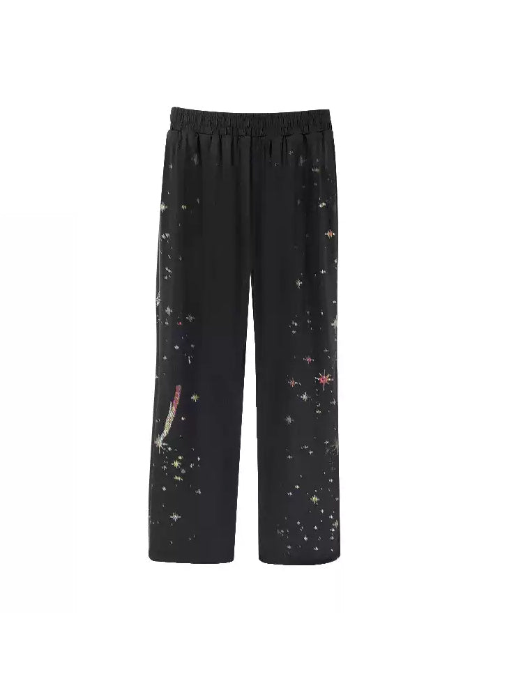 TCH Graphic Crystal-Embellished Wide Leg Pants with Pockets