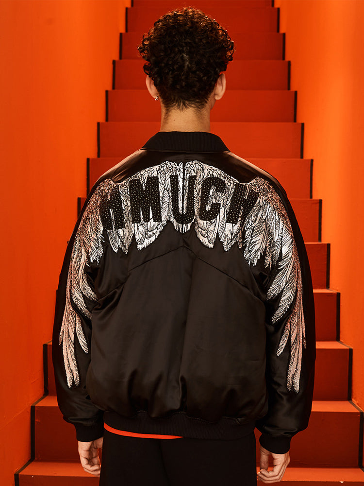 TCH Men's Rhinestone Angel Wings Zip Up Jacket