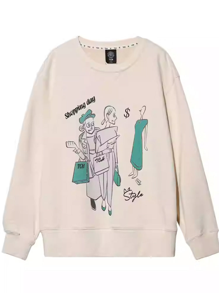TCH Causal Rhinestone Graphic Long Sleeve Sweatshirt