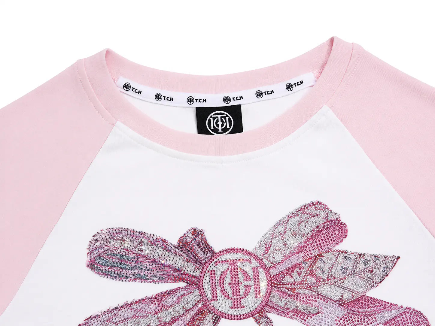 TCH Pink Bow Rhinestone Graphic Raglan T-Shirt