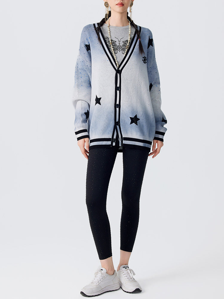 TCH Rhinestone Multi Dip Dye Stars Boyfriend Cardigan