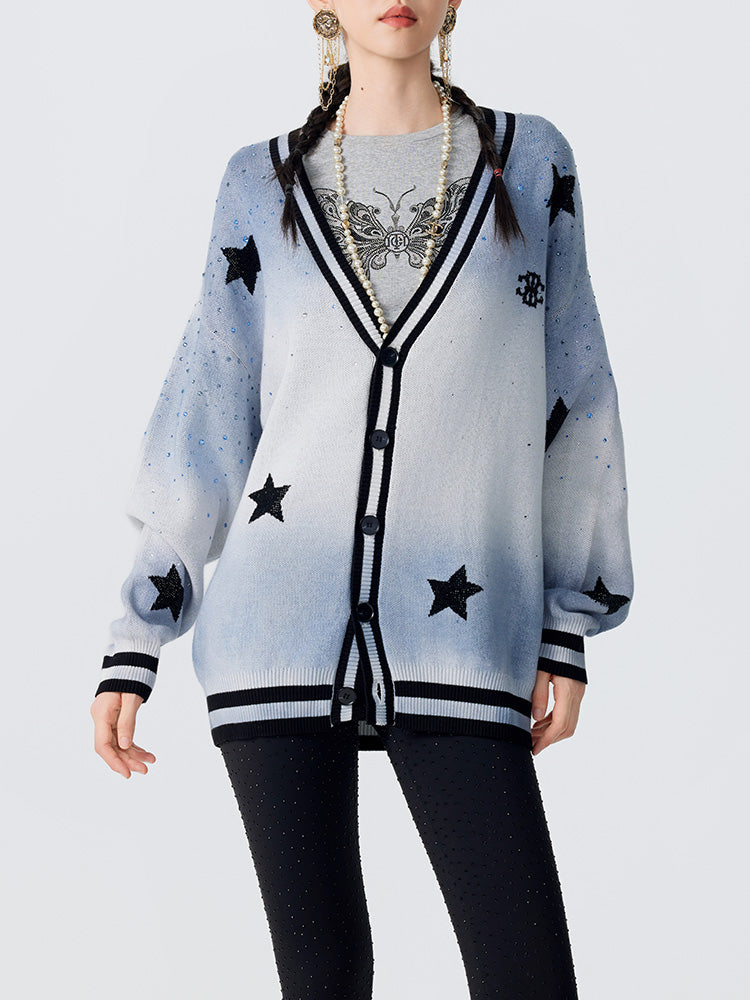 TCH Rhinestone Multi Dip Dye Stars Boyfriend Cardigan