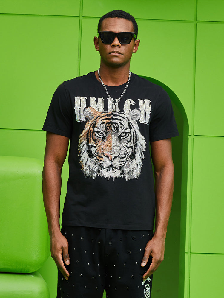 TCH Tiger Print Rhinestone Letter T-Shirt