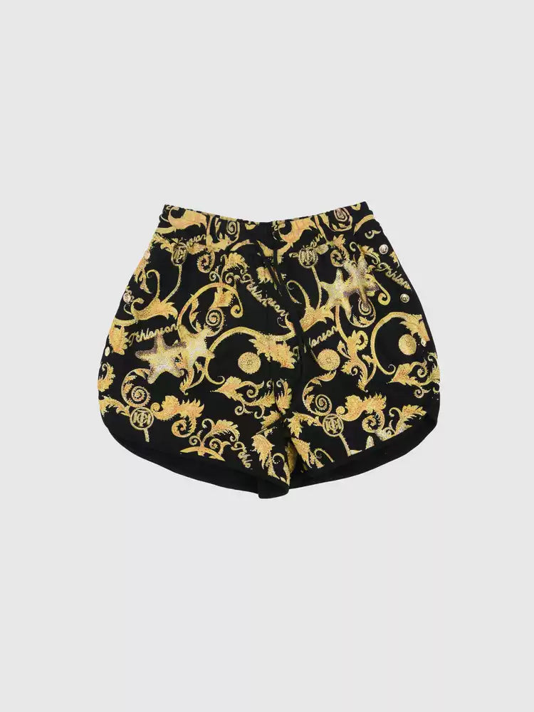 TCH Rhinestone Baroque Print High Waisted Shorts