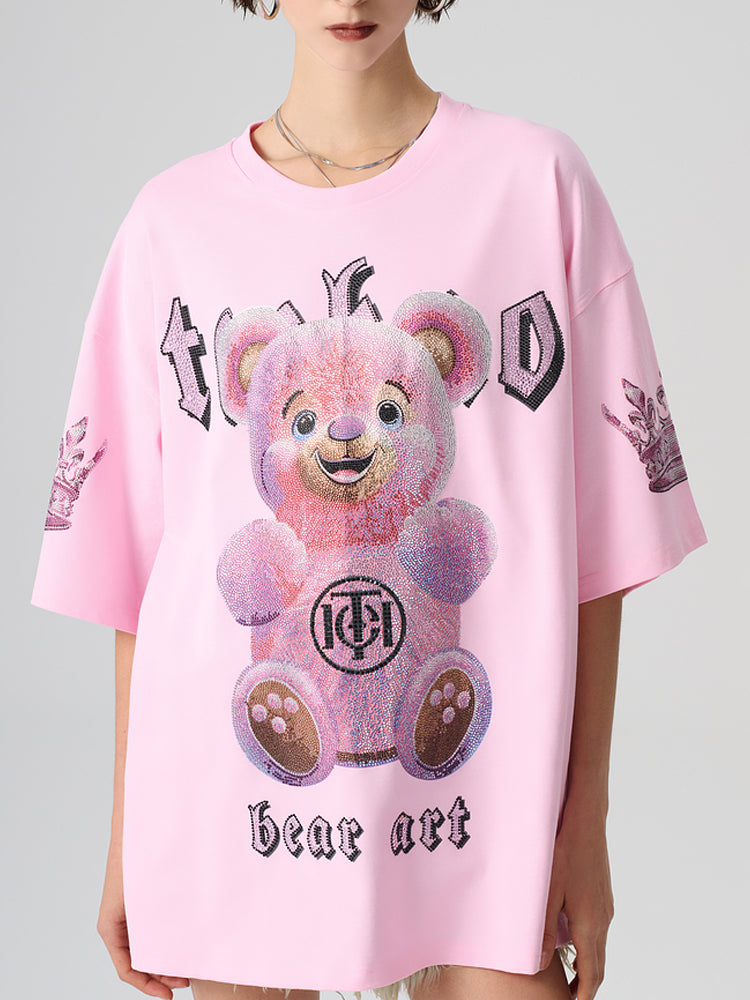 TCH Rhinestone Graphic Oversized T-shirt in Pink