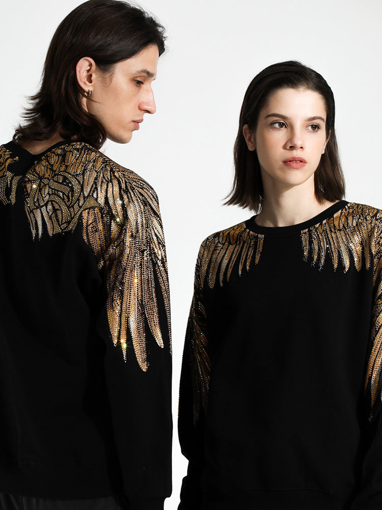 TCH Unisex Rhinestone Angel Wings Long Sleeve Sweatshirt