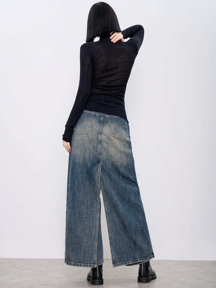 TCH High Waist Rhinestone Wide Leg Denim Jean