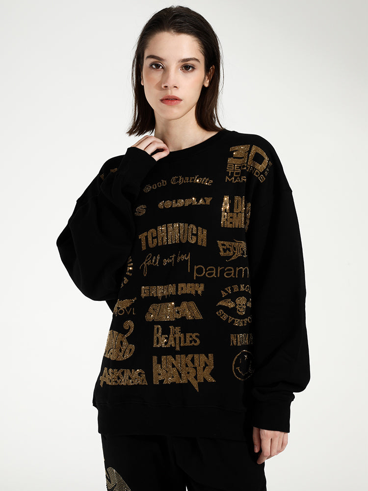 TCH Printed Rhinestone Crew Neck Oversized Sweatshirt