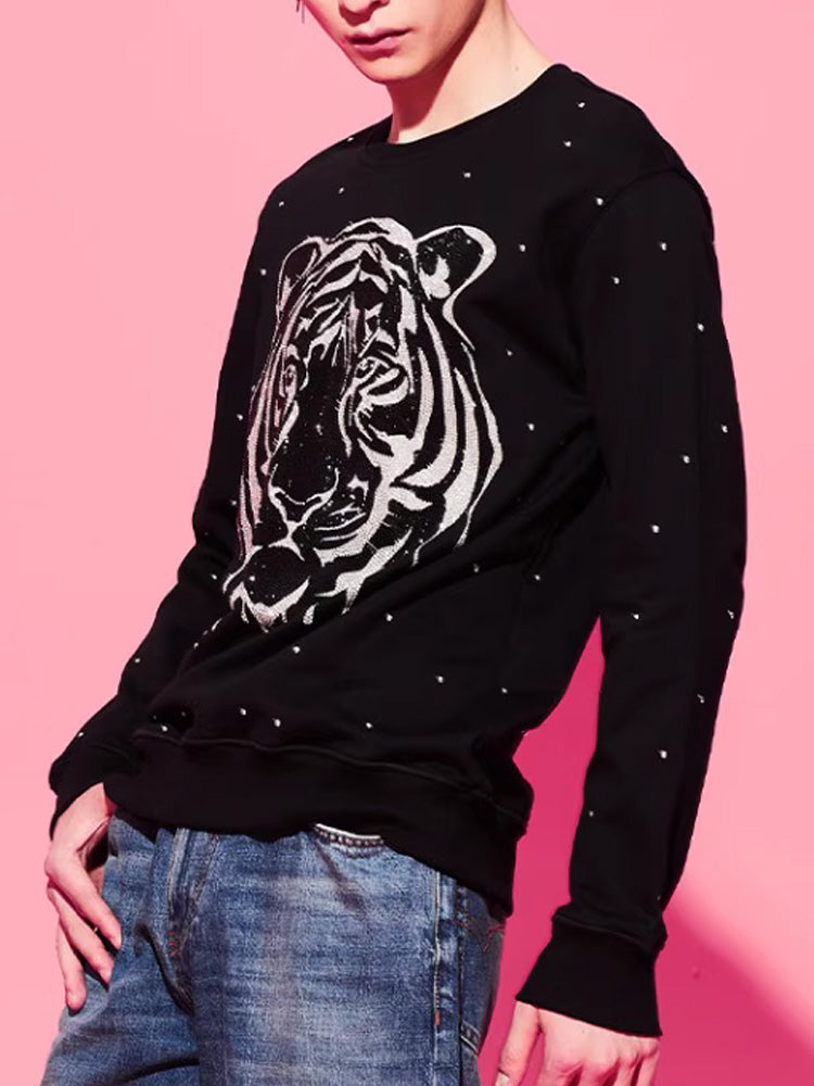 TCH Allover Rhinestone Tiger Print Sweater