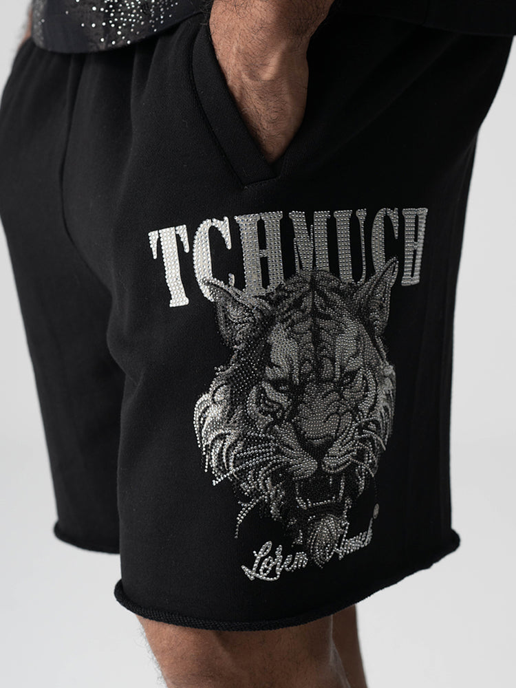 TCH Cotton Rhinestone Tiger Print Jogging Shorts