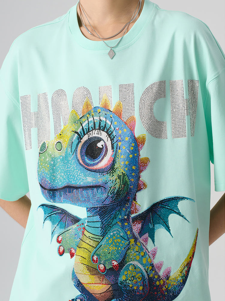 TCH Cute Dinosaur Rhinestone Oversized T-shirt