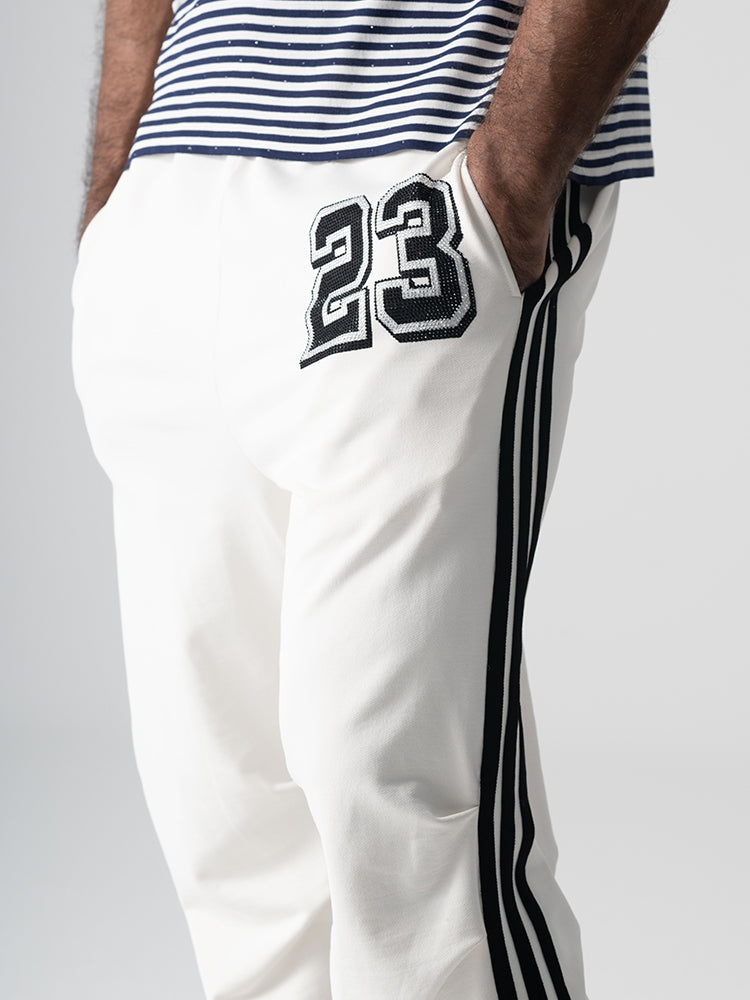 TCH Men's hand-stitched rhinestones White Sweatpants