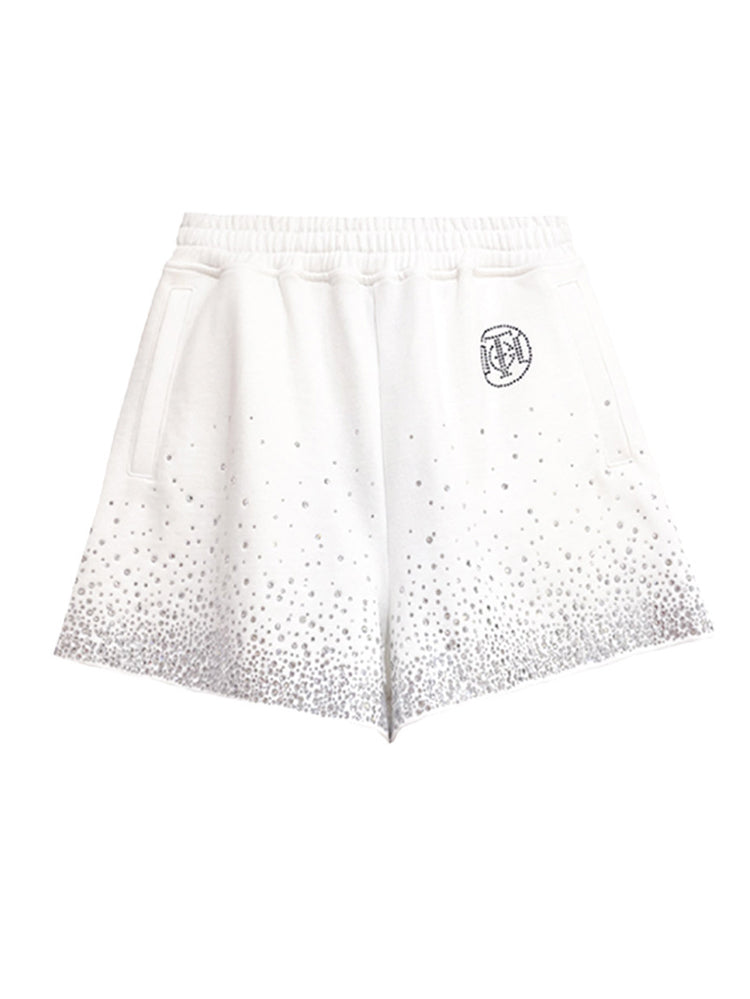 TCH Crystal-Embellished Sparkle Casual Wide Legs Shorts