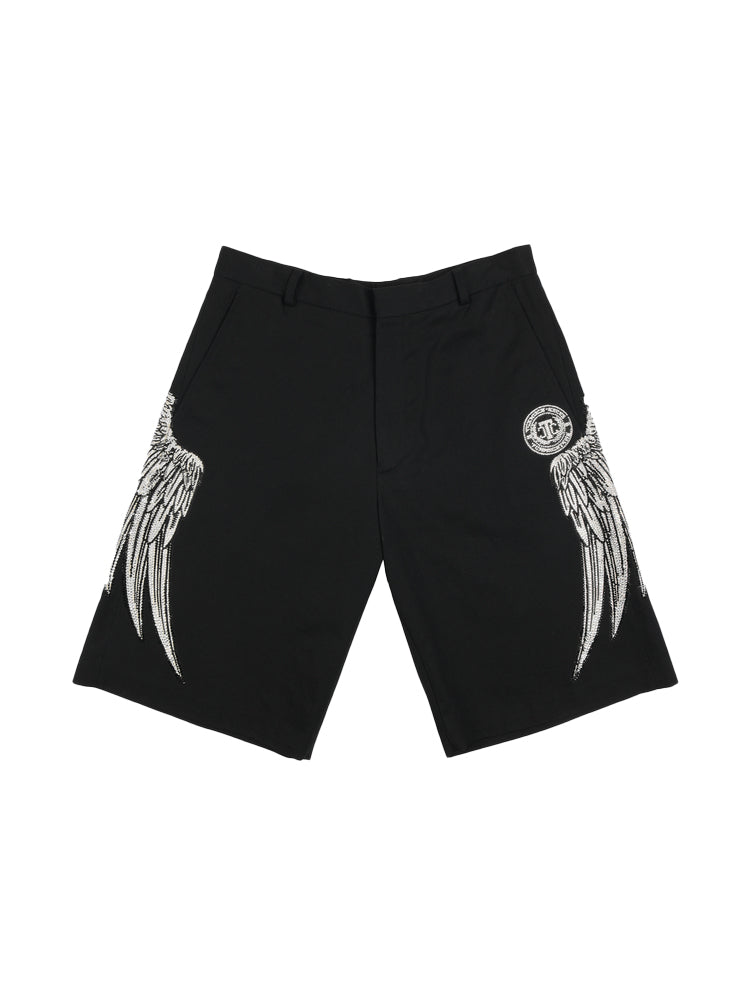 TCH Rhinestone Angel Wings Black Jogging Shorts