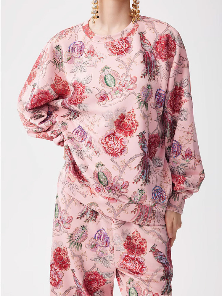 TCH 2 Piece Floral Print Sparkly Top and Long Pants