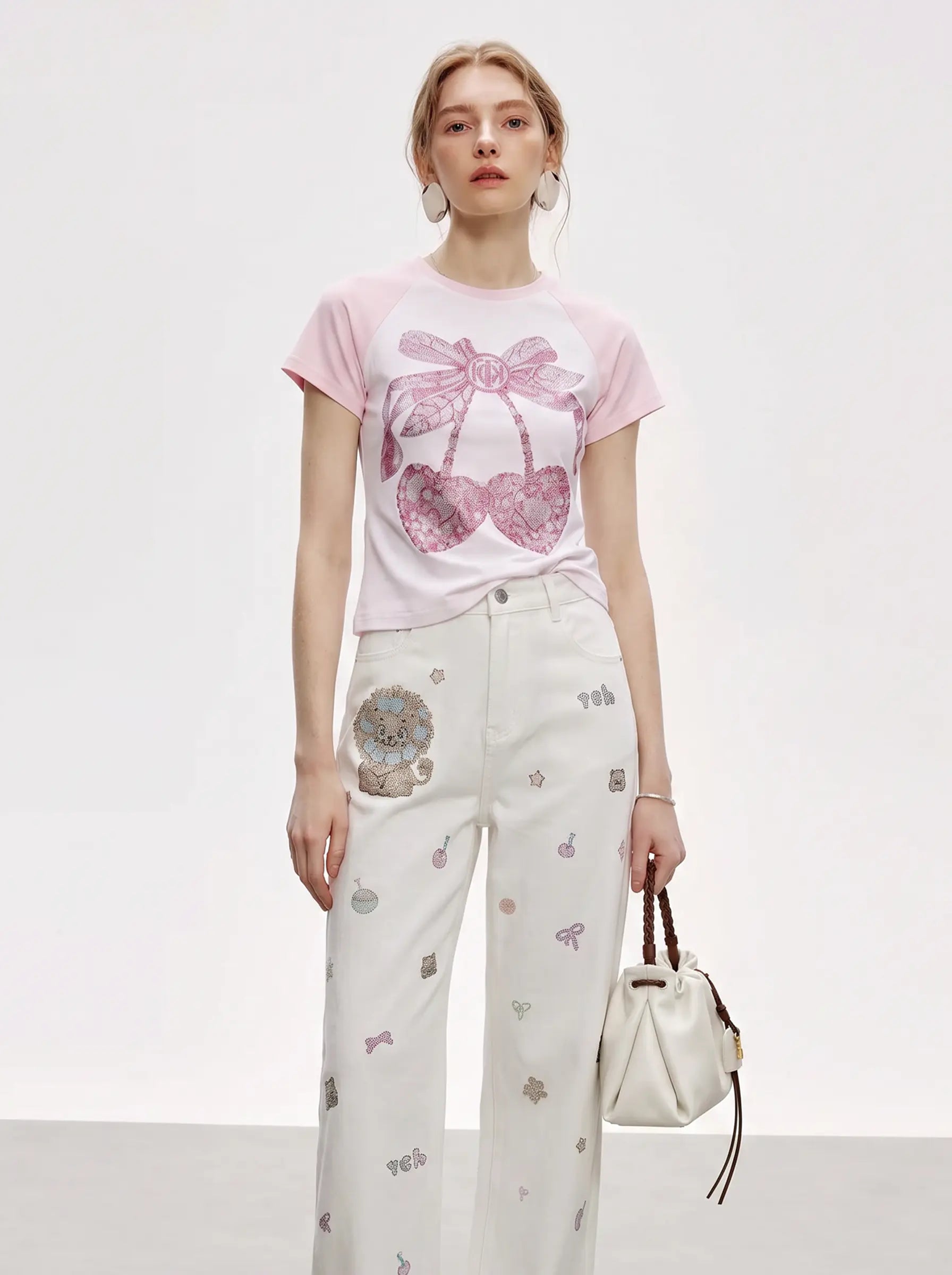 TCH Pink Bow Rhinestone Graphic Raglan T-Shirt