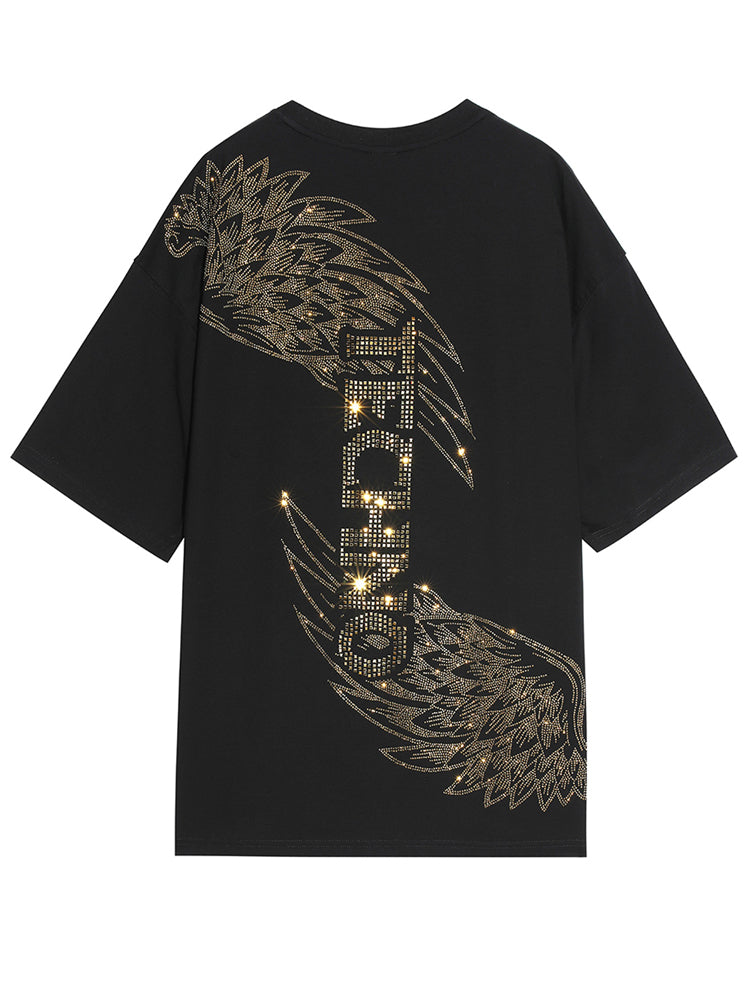 TCH Cartoon Cow Rhinestone T-Shirt with Angel Wings