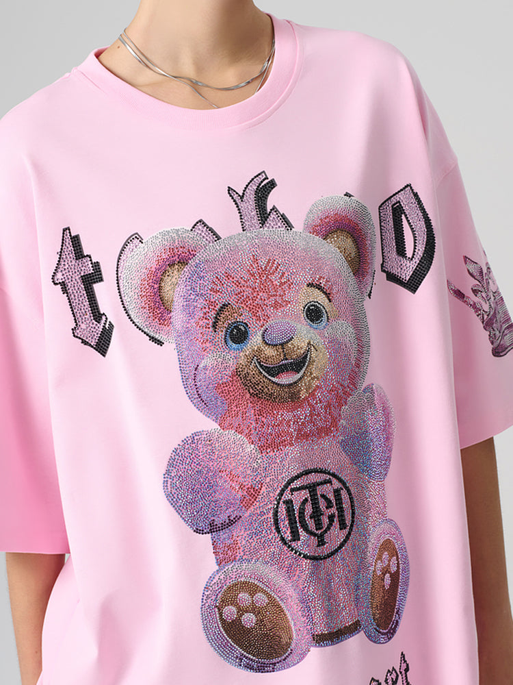 TCH Rhinestone Graphic Oversized T-shirt in Pink