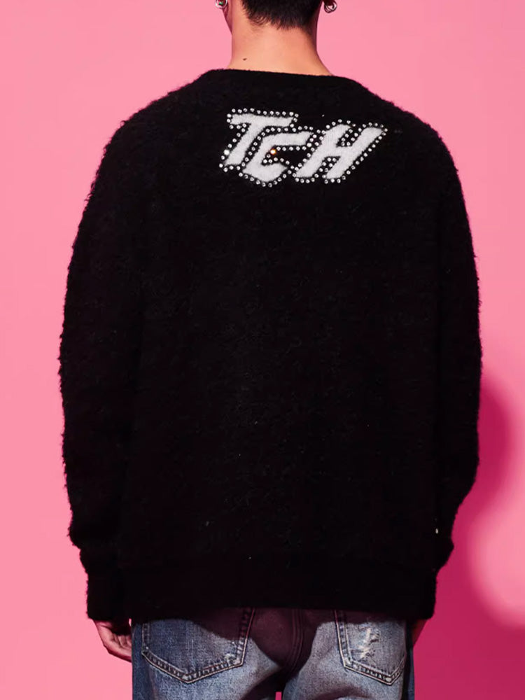 TCH Rhinestone Logo Overszied Ribbed Sweater