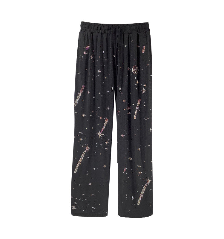 TCH Graphic Crystal-Embellished Wide Leg Pants with Pockets