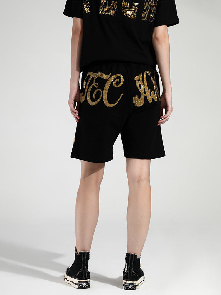 TCH Rhinestone Bow Bear Casual Drawstring Shorts
