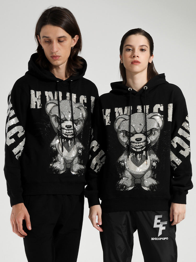 TCH Angry Bear Graphic Rhinestone Letter Hoodie