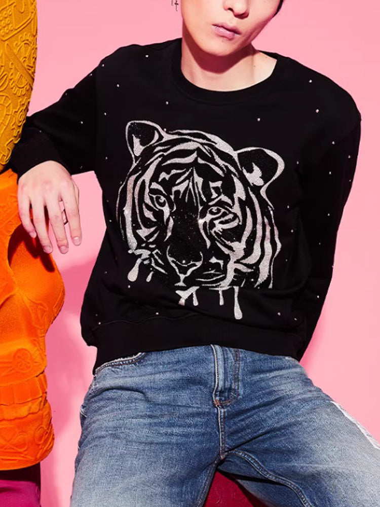 TCH Allover Rhinestone Tiger Print Sweater