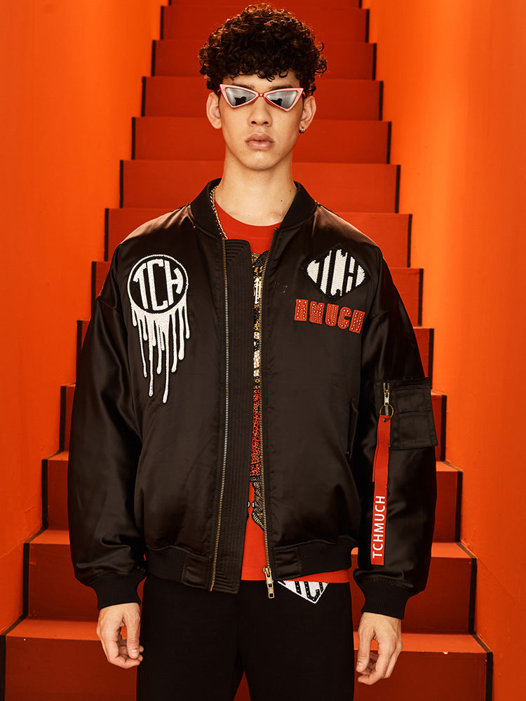 TCH Men's Rhinestone Angel Wings Zip Up Jacket