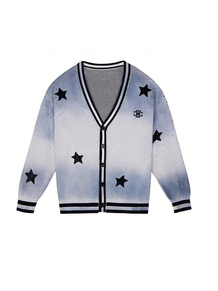TCH Rhinestone Multi Dip Dye Stars Boyfriend Cardigan