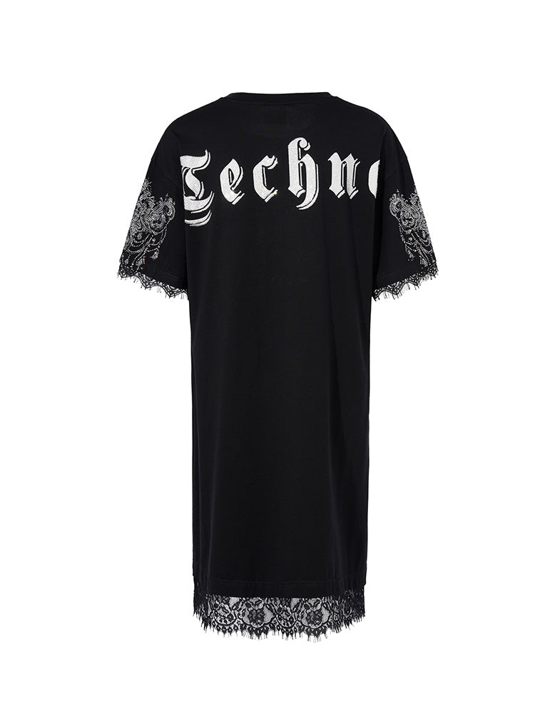 TCH Rhinestone Graphic Lace Contrast Midi Dress