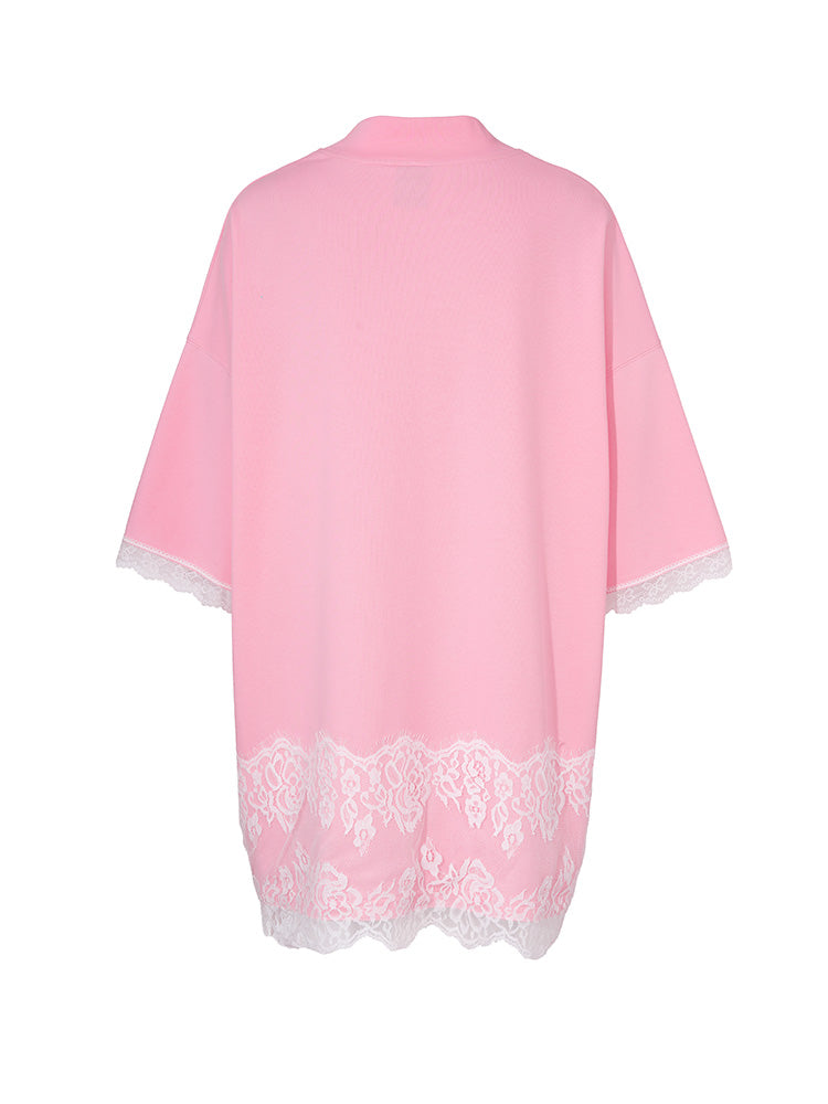 TCH Presale Letter Rhinestone Contrast Lace T Shirt Dress