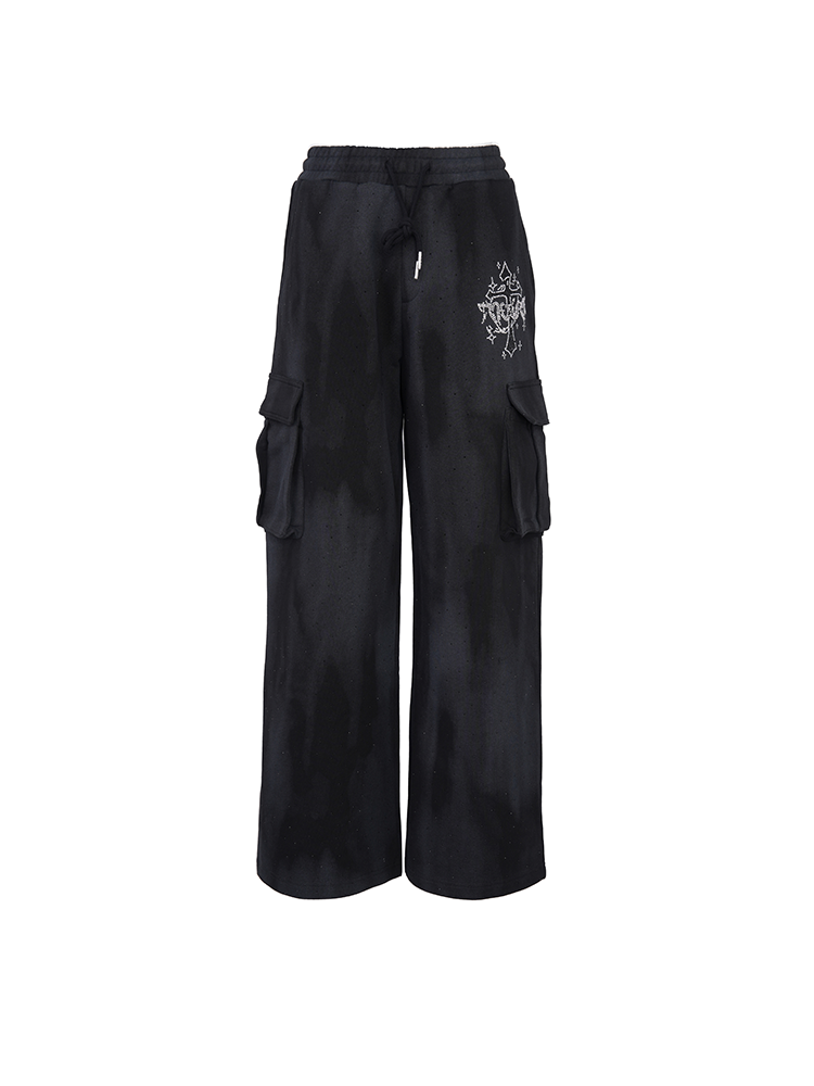 TCH Rhinestone Graphic Wide Leg Cargo Pants