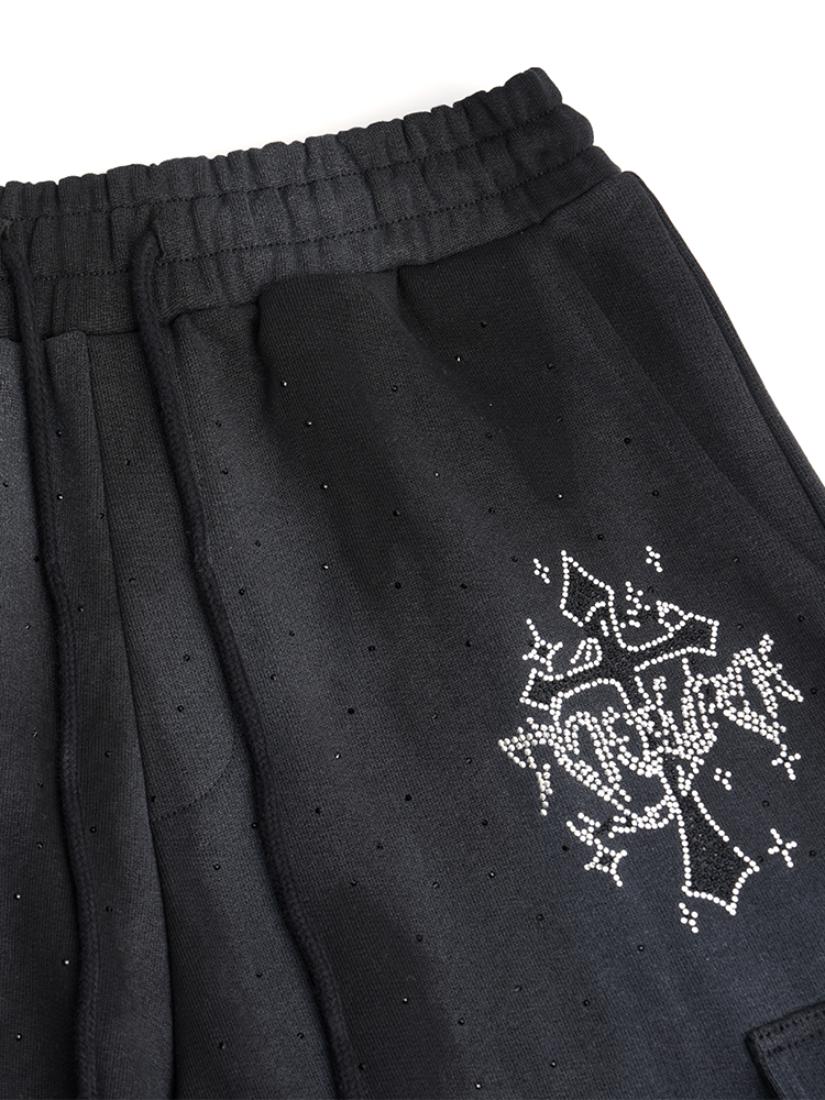 TCH Rhinestone Graphic Wide Leg Cargo Pants