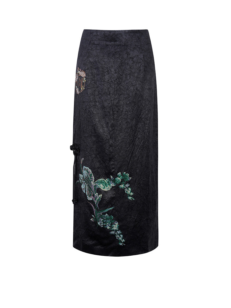 TCH Rhinestone Jacquard Embroidery Floral Long Skirt