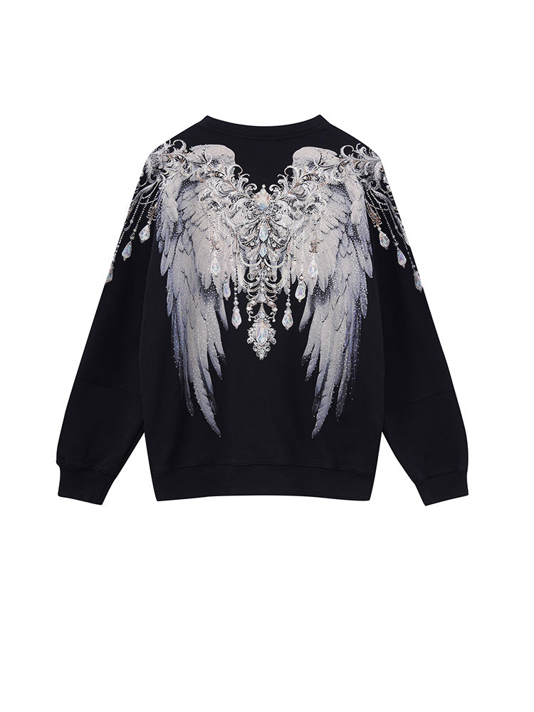 TCH Retro Rhinestone Snake&Wings Shiny Hoodie