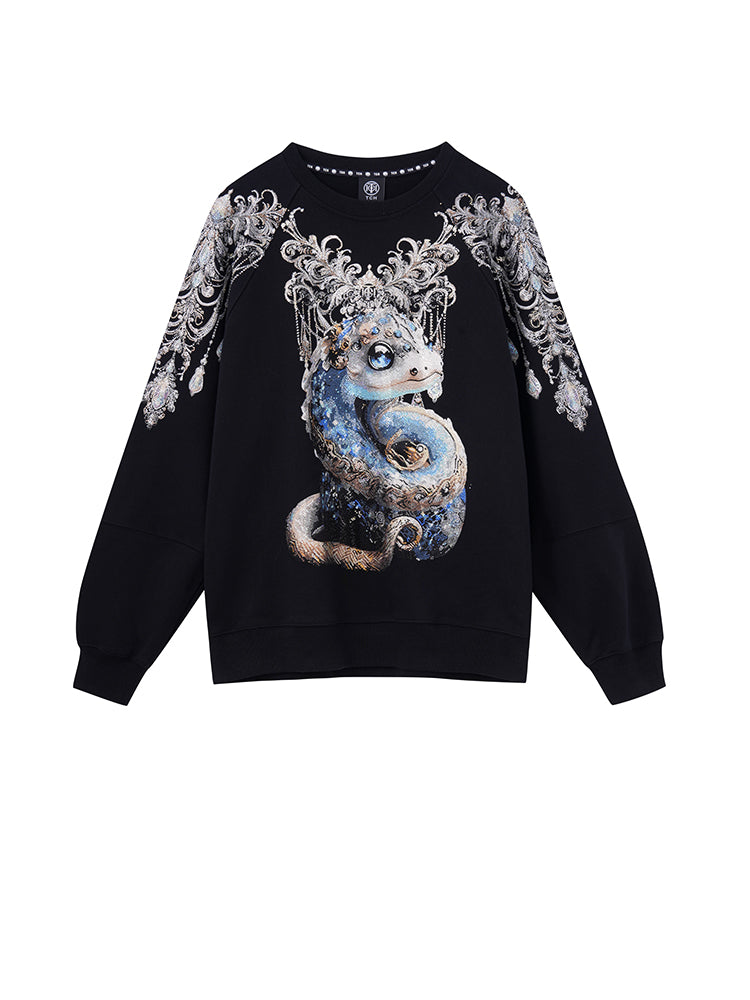 TCH Retro Rhinestone Snake&Wings Shiny Hoodie