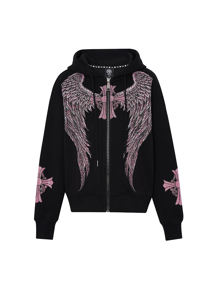 TCH Pink Wing Rhinestone Cross Hoodie