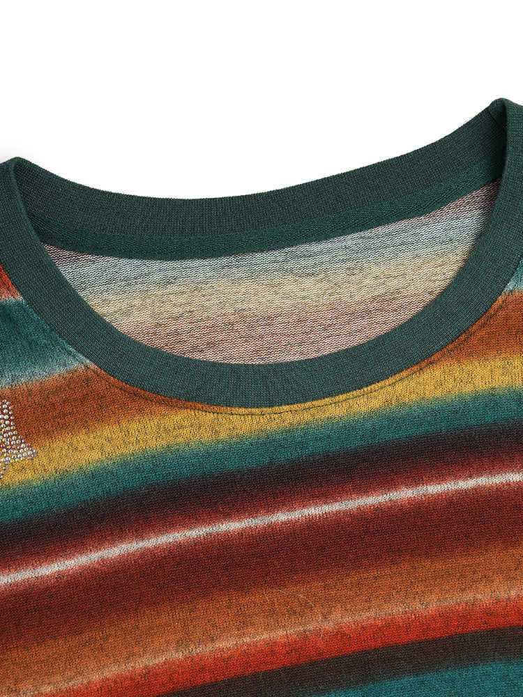 TCH Rhinestone Striple Warm Rainbow Sweater