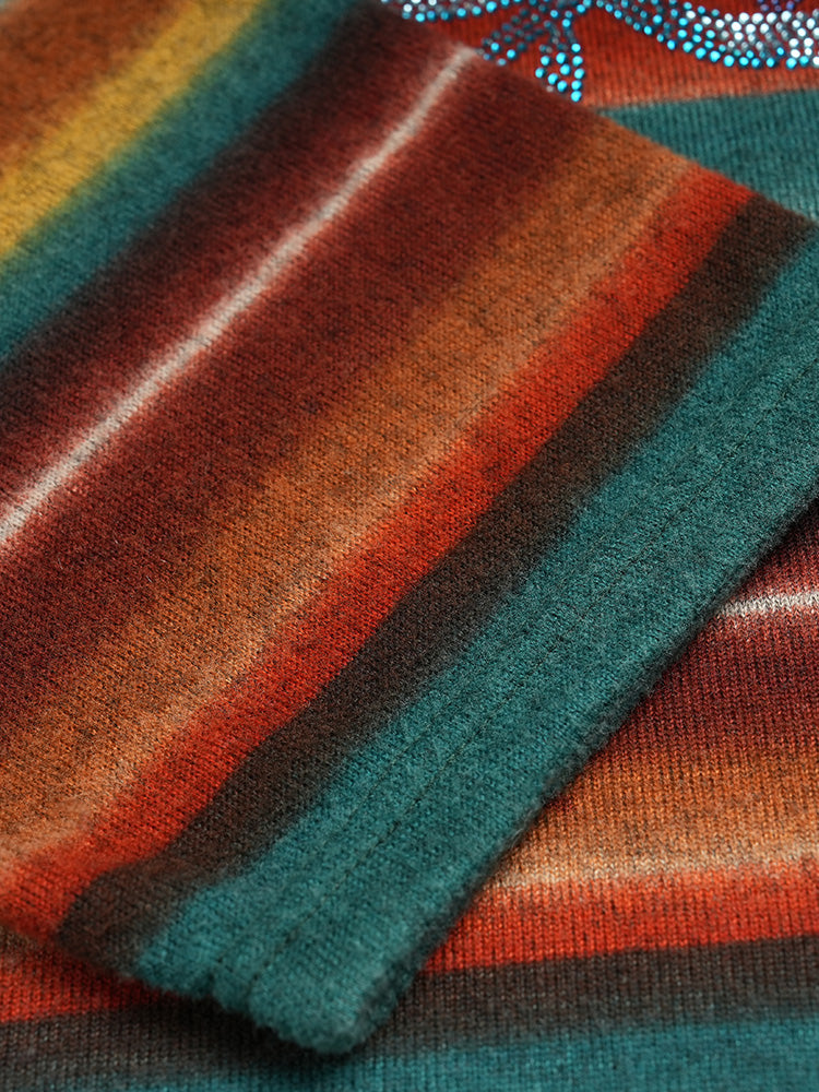 TCH Rhinestone Striple Warm Rainbow Sweater