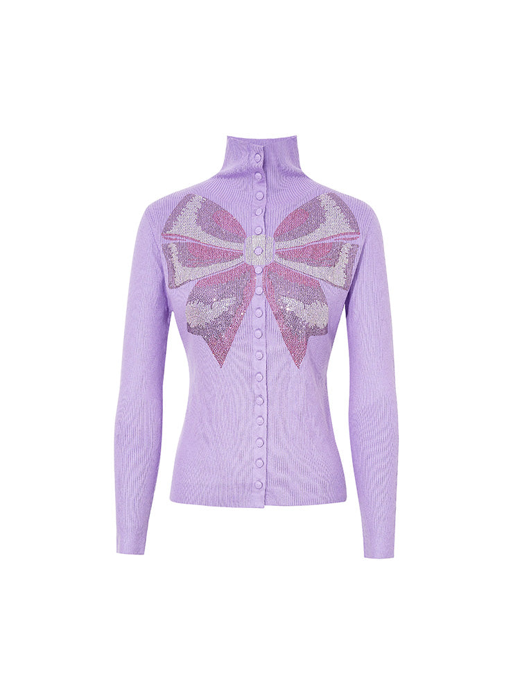 TCH Rhinestone Bow Button Sparkle Knit Top