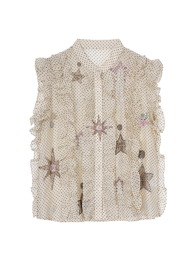 TCH Rhinestone Graphic Polka Dots Sleeveless Top