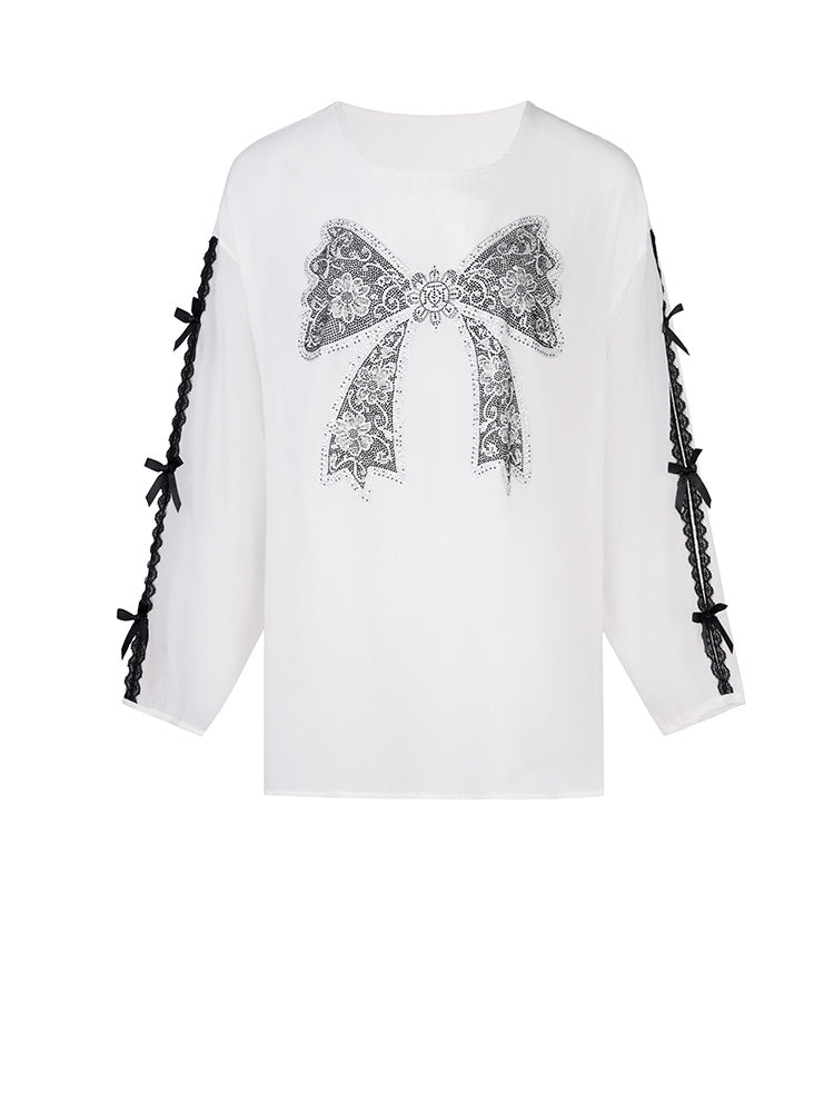 TCH Rhinestone Bow Print Lace Essential Blouse