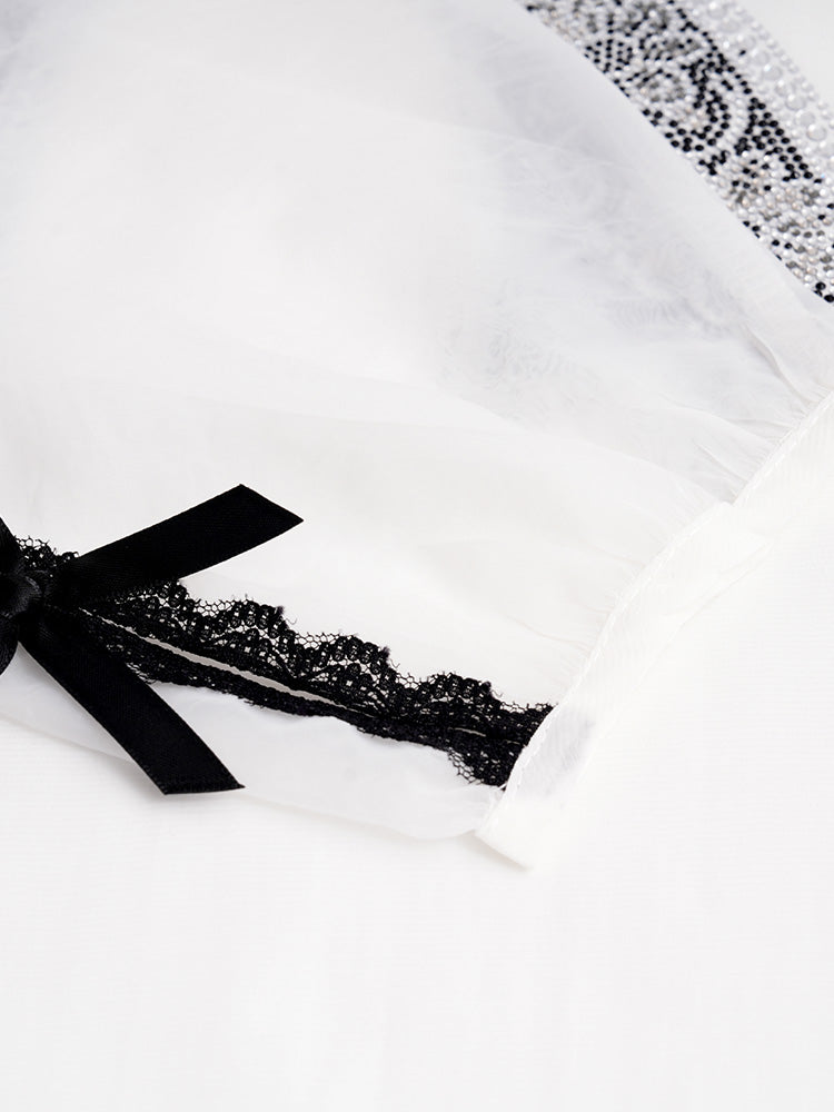 TCH Rhinestone Bow Print Lace Essential Blouse