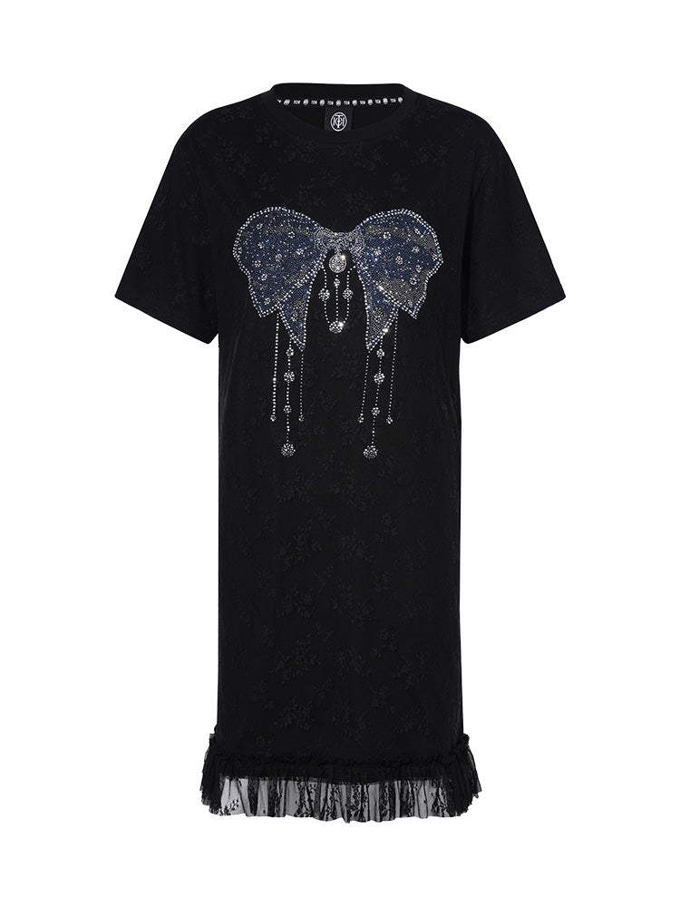 TCH Rhinestone Bow Lace Tassel Midi Dress