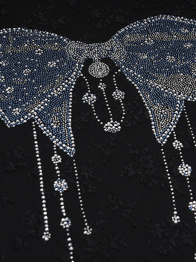 TCH Rhinestone Bow Lace Tassel Midi Dress