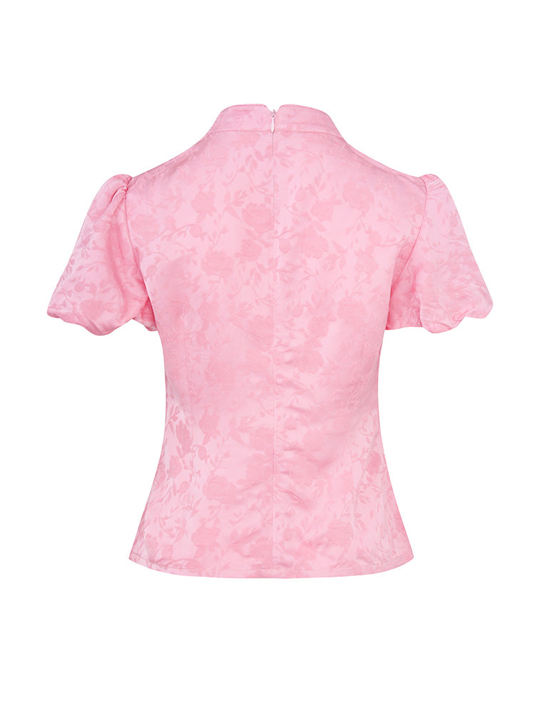 TCH Rhinestone Retro Jacquard Puff Sleeve Tee