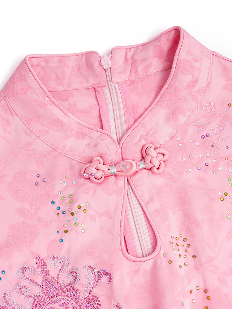 TCH Rhinestone Retro Jacquard Puff Sleeve Tee