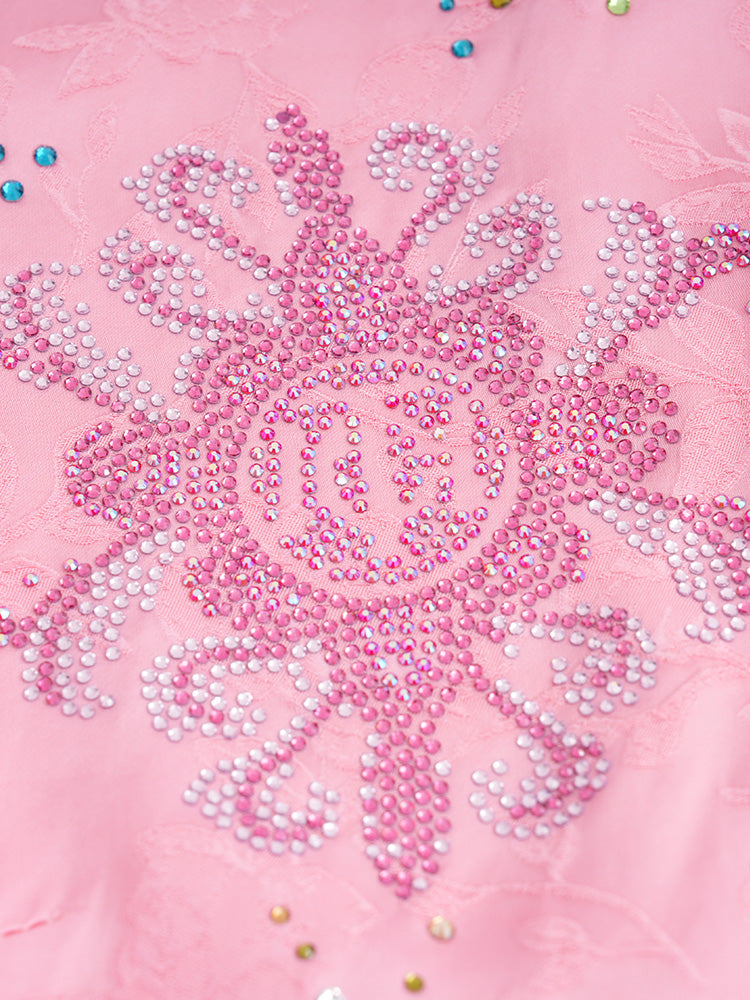 TCH Rhinestone Retro Jacquard Puff Sleeve Tee
