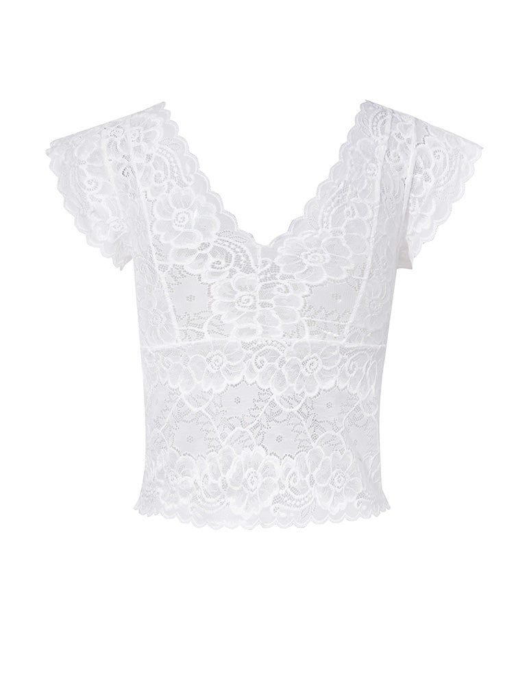 TCH Bow Rhinestone Floral Lace Padded Sexy Tee